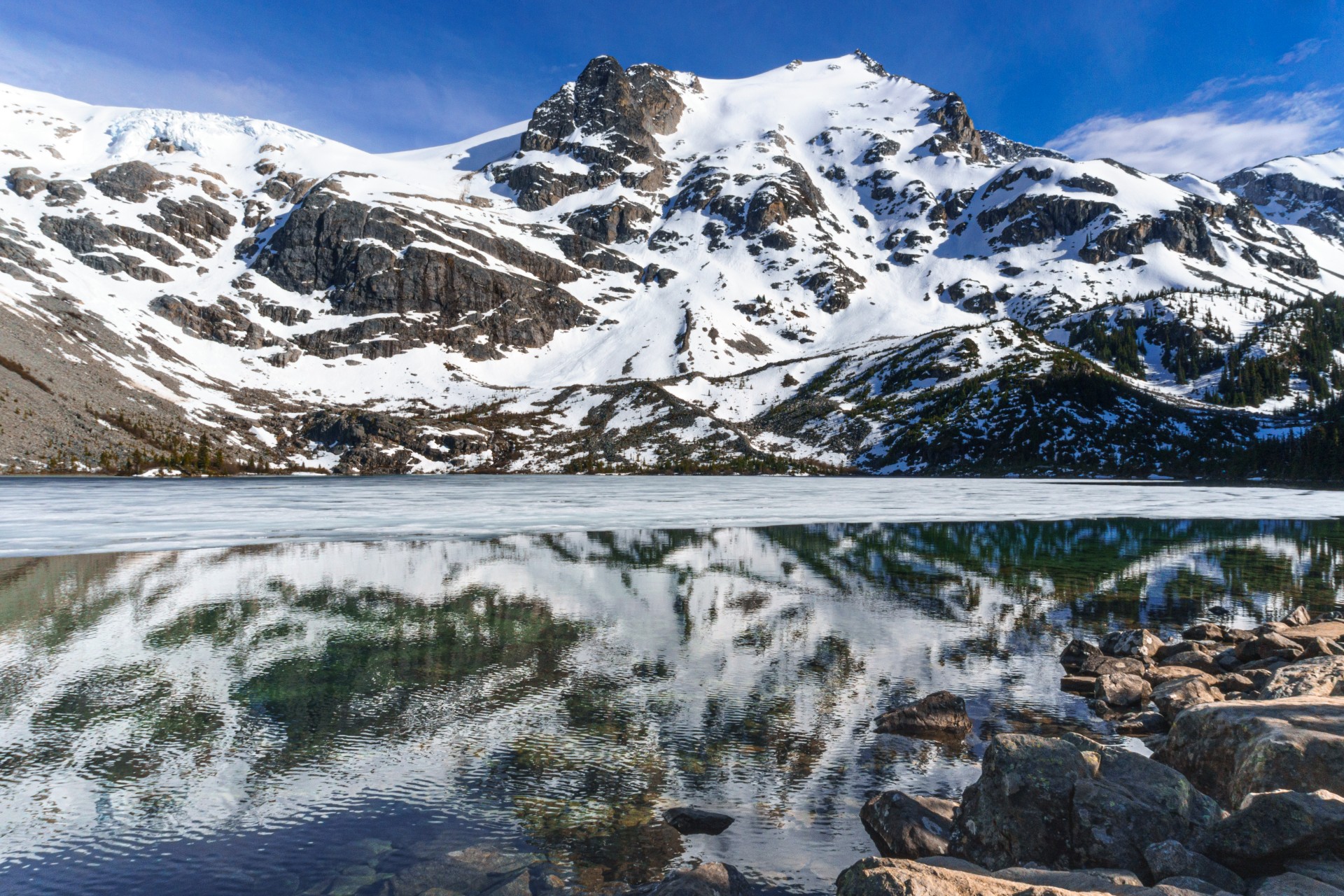 Upper Joffre lakes thawing out.