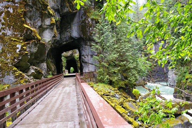 The historic entrance to one of the Othello Tunnels, carved into solid granite in Coquihalla Canyon Provincial Park.